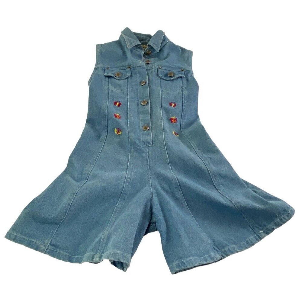 RACHEL'S KIDS Denim Shorts Romper Jumpsuit Size 10 Blue Butterflies Button 29-10